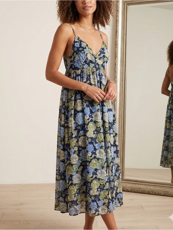 Blush Dresses & Skirts - Blush Navy Floral Maxi Slip Dress with Blue & Green Accents